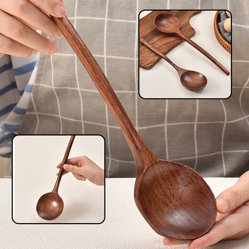 Home Cooking Supplies - 긴 손잡이 라면 나무 숟가락 일본식