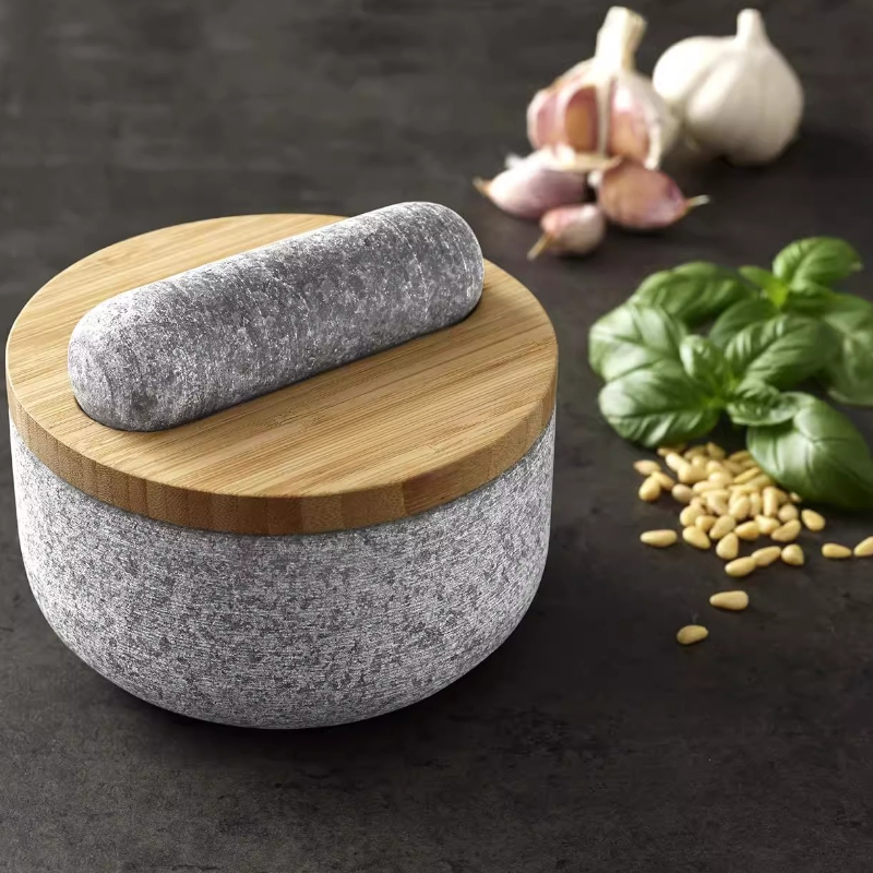 대나무 덮개가 있는 화강암 절구, 돌로 만든 절구, 진 - Mortar Pestle Granite 리뷰 및 가격